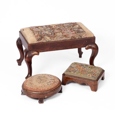 Lot 426 - Three stools with embroidered seats