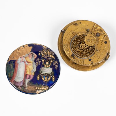 Lot 27 - The dial, movement and case back of a verge pocket watch