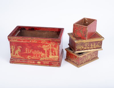 Lot 609 - A set of red lacquered Chinoiserie nesting boxes
