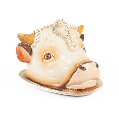 Lot 105 - A Staffordshire cheese dish and cover