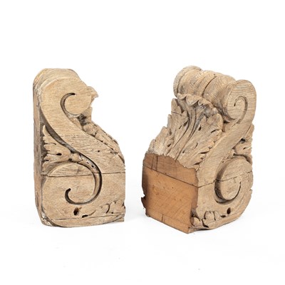 Lot 273 - A pair of carved wooden brackets