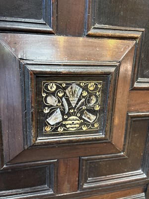 Lot 654 - A Commonwealth oak, ebonised and inlaid enclosed chest of drawers