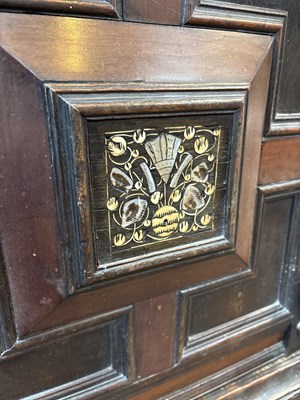 Lot 654 - A Commonwealth oak, ebonised and inlaid enclosed chest of drawers