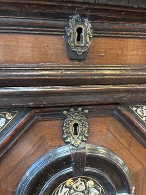 Lot 654 - A Commonwealth oak, ebonised and inlaid enclosed chest of drawers