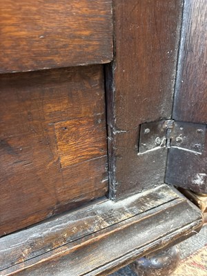 Lot 654 - A Commonwealth oak, ebonised and inlaid enclosed chest of drawers