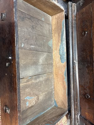 Lot 654 - A Commonwealth oak, ebonised and inlaid enclosed chest of drawers