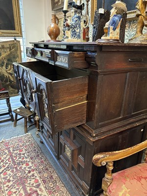 Lot 654 - A Commonwealth oak, ebonised and inlaid enclosed chest of drawers