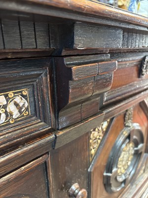 Lot 654 - A Commonwealth oak, ebonised and inlaid enclosed chest of drawers