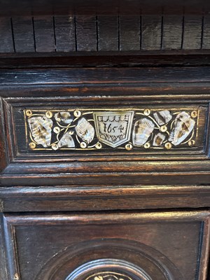 Lot 654 - A Commonwealth oak, ebonised and inlaid enclosed chest of drawers