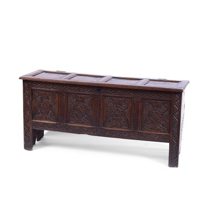 Lot 840 - A Charles II oak four-panel chest