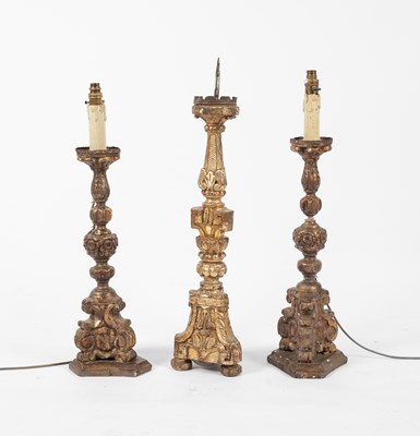 Lot 644 - An Italian 18th Century altar triform pricket candlestick