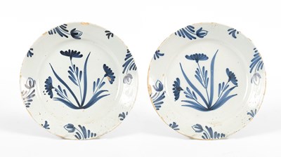 Lot 710 - A pair of English Delftware blue and white plates