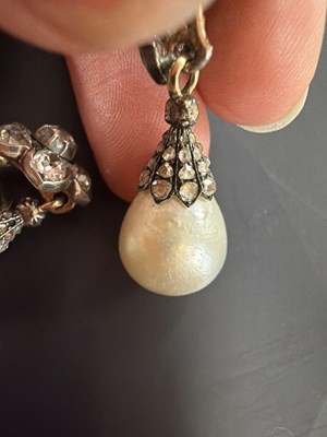 Lot 20 - A pair of 19th Century natural pearl and diamond drop earrings