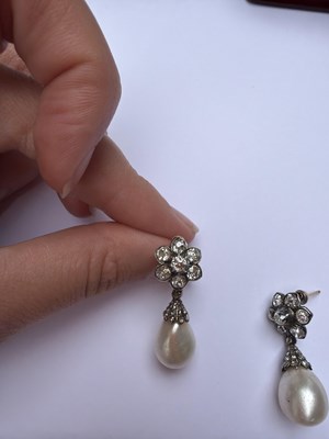 Lot 20 - A pair of 19th Century natural pearl and diamond drop earrings