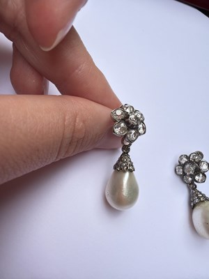 Lot 20 - A pair of 19th Century natural pearl and diamond drop earrings