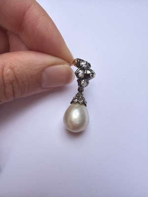 Lot 20 - A pair of 19th Century natural pearl and diamond drop earrings