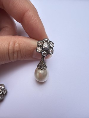Lot 20 - A pair of 19th Century natural pearl and diamond drop earrings