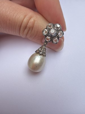 Lot 20 - A pair of 19th Century natural pearl and diamond drop earrings