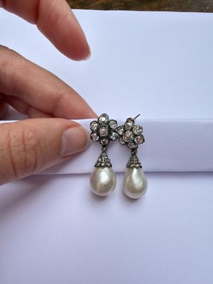 Lot 20 - A pair of 19th Century natural pearl and diamond drop earrings