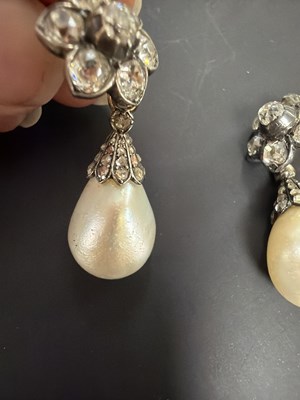 Lot 20 - A pair of 19th Century natural pearl and diamond drop earrings