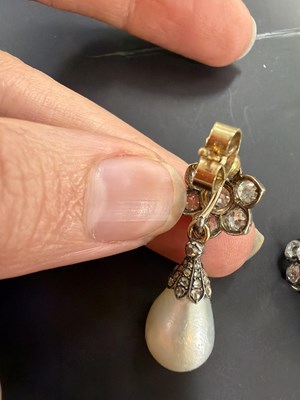 Lot 20 - A pair of 19th Century natural pearl and diamond drop earrings