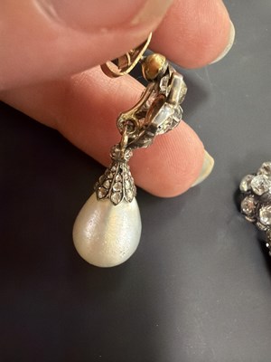 Lot 20 - A pair of 19th Century natural pearl and diamond drop earrings