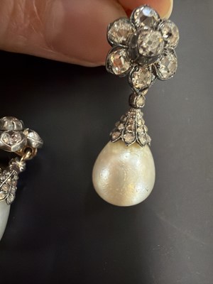 Lot 20 - A pair of 19th Century natural pearl and diamond drop earrings