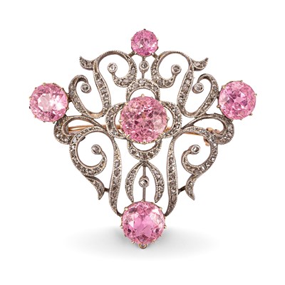 Lot 4 - A 19th Century pink tourmaline and diamond brooch