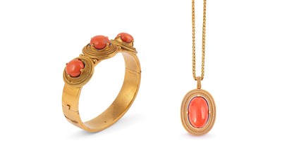 Lot 6 - A Victorian yellow metal and coral demi-parure