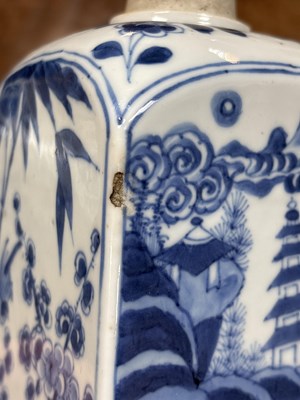 Lot 550 - A pair of Chinese blue and white square-section gin bottles