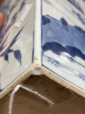Lot 550 - A pair of Chinese blue and white square-section gin bottles