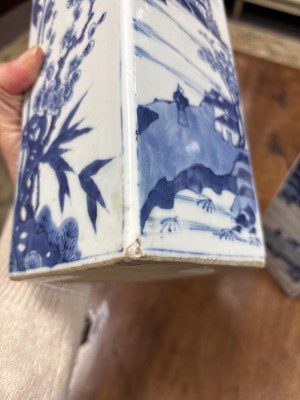 Lot 550 - A pair of Chinese blue and white square-section gin bottles