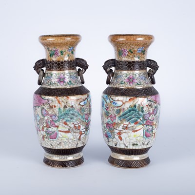 Lot 578 - A pair of Chinese crackle glaze vases
