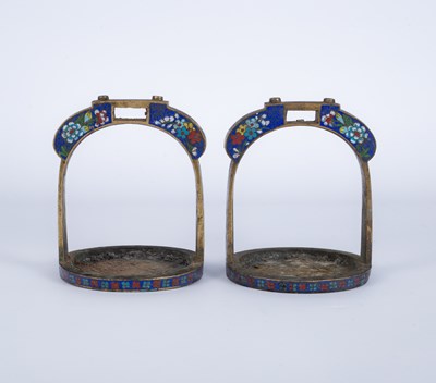 Lot 618 - A pair of Chinese enamelled bronze stirrups