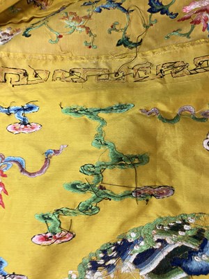 Lot 589 - A Chinese Imperial yellow ground silk and metal thread cover
