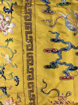 Lot 589 - A Chinese Imperial yellow ground silk and metal thread cover