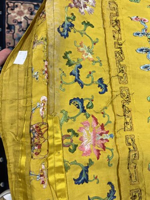 Lot 589 - A Chinese Imperial yellow ground silk and metal thread cover