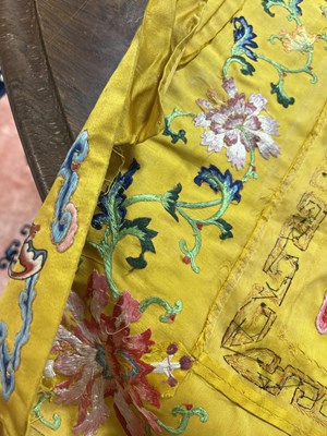 Lot 589 - A Chinese Imperial yellow ground silk and metal thread cover