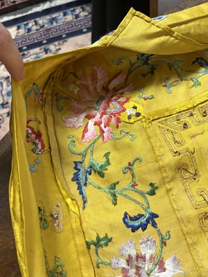 Lot 589 - A Chinese Imperial yellow ground silk and metal thread cover