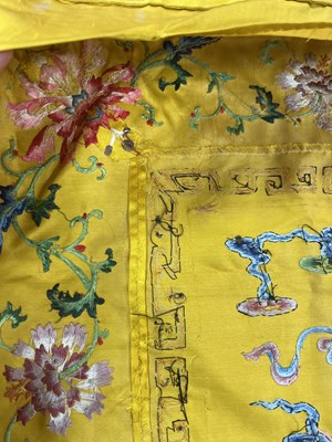 Lot 589 - A Chinese Imperial yellow ground silk and metal thread cover