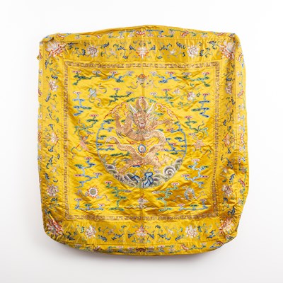 Lot 589 - A Chinese Imperial yellow ground silk and metal thread cover