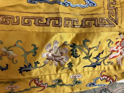 Lot 589 - A Chinese Imperial yellow ground silk and metal thread cover