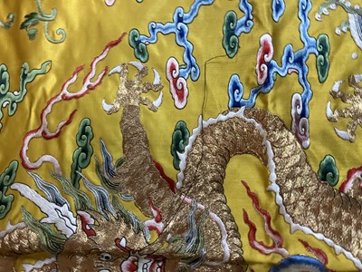 Lot 589 - A Chinese Imperial yellow ground silk and metal thread cover
