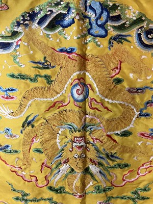 Lot 589 - A Chinese Imperial yellow ground silk and metal thread cover
