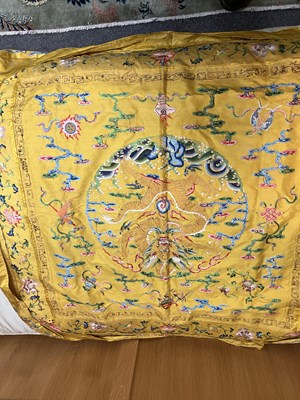 Lot 589 - A Chinese Imperial yellow ground silk and metal thread cover