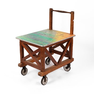 Lot 377 - An Industrial wooden sliding trolley