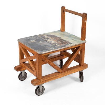 Lot 378 - An Industrial wooden sliding trolley
