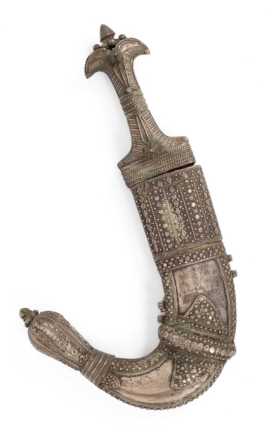 Lot 87 - A Yemen white metal clad dagger/Asib