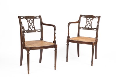 Lot 819 - A pair of Edwardian cane seat open armchairs
