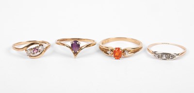 Lot 237 - Four 9ct yellow gold gem set dress rings